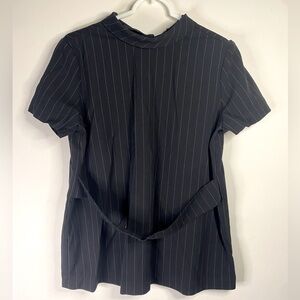 Halogen Black and White Striped Blouse Color Belt Open Back Size Small